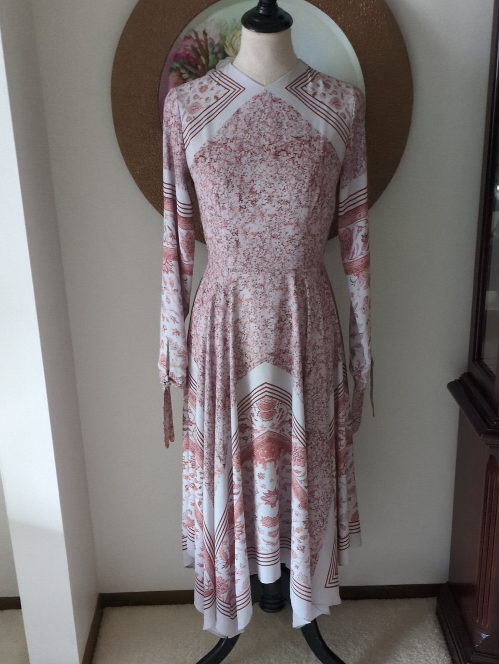 EPIK Women's Lined Long Sleeve Floral Midi Dress in Blush (Refer To Measurements